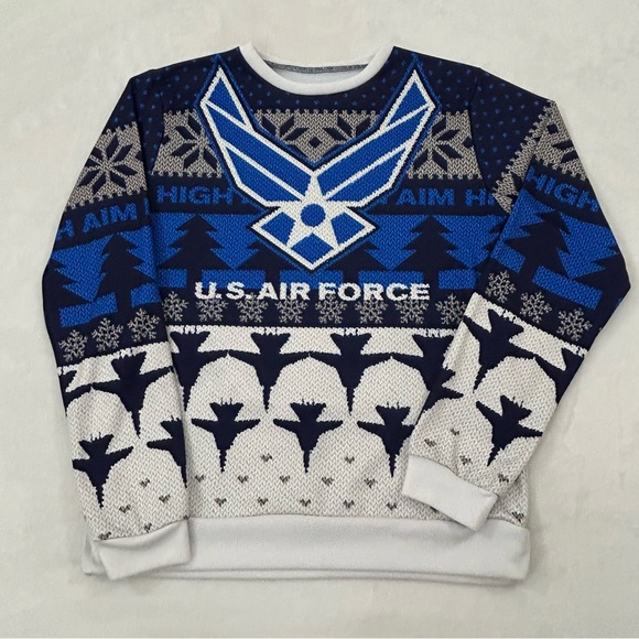 U.S. Air Force Blue White Christmas Party Game Gear Pullover Ugly Sweater Mens M - Picture 1 of 10